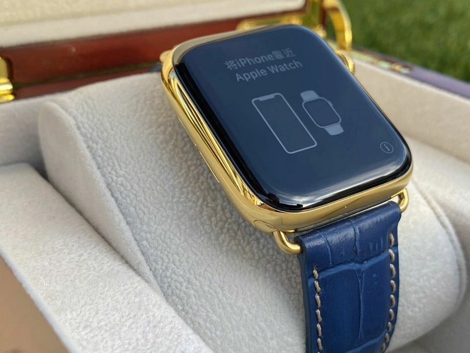 Apple Watch enchapado en oro 24K 44MM SERIE 5 acero inoxidable banda azul GPS LTE Foto 3 de 4