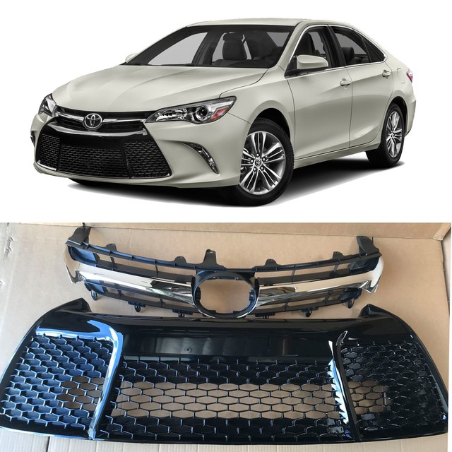Fits 20152017 Toyota Camry SE XSE 2PCS Chrome Upper Grille Lower Bumper Grill eBay