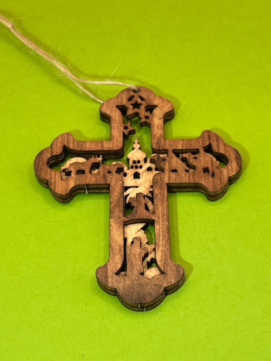 Wooden Nativity Christmas Hanging Cross Ornament AC1594 | eBay