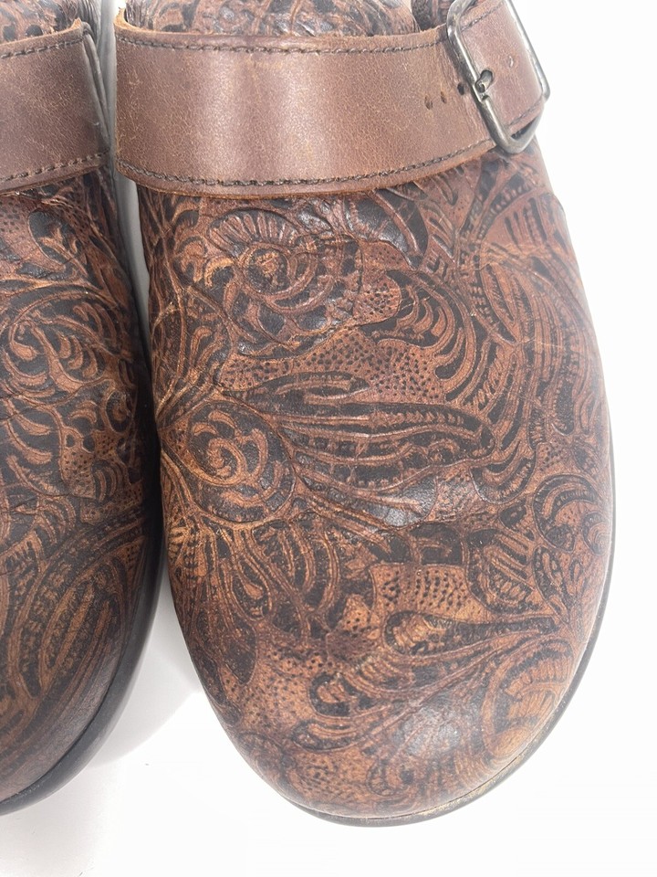SAS TRIPAD COMFORT BROWN COWBOY FLORAL LEATHER SLIP-ON CLOGS WOMENS 6.5 ...
