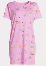 Joyspun Women's L/XL Short Sleeve Sleep Shirt Nightgown Vacation PINK #21424