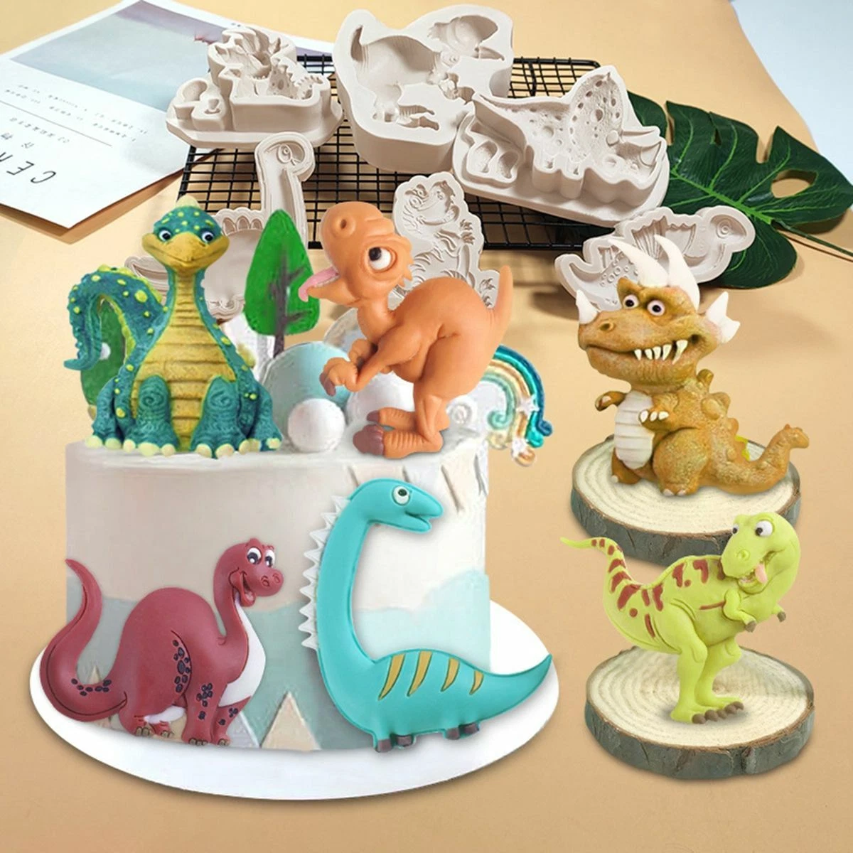 Rainmae Dinosaur Silicone Fondant Molds, Kid's Cartoon Dino Claws Clay Mold  for Baking Dragon Themed Cake, Candy, Biscuit Cookies, Cupcake Decoration