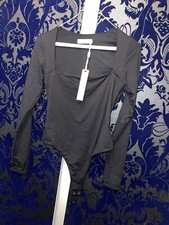 Womens Long Sleeve Crew Neck Bodysuit Seamless Ribbed T Shirt Medium WTF72 s