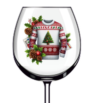 12x bunte Weihnachten Pullover Baum Vinyl Aufkleber Abziehbild Becher Weinglas Becher