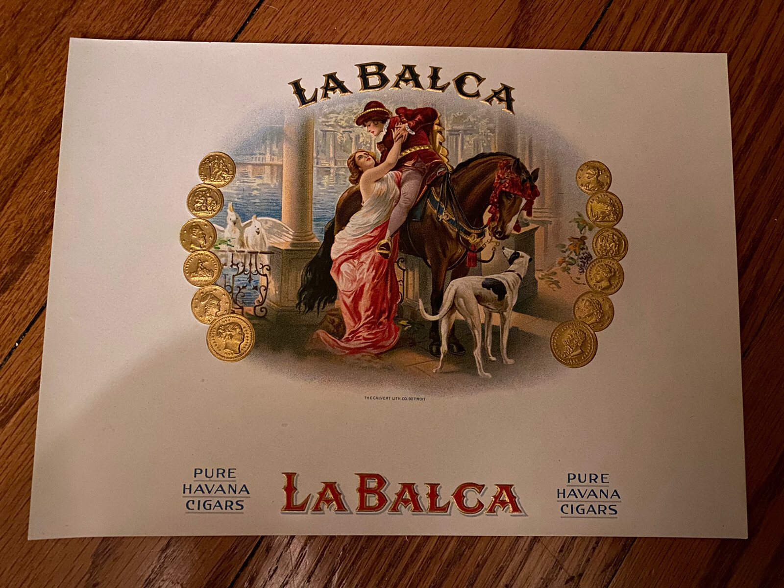 La Balca Vintage Inner Cigar Box Label Calvert Litho Detroit, Michigan