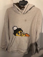 Looney Tunes Sweater Woman's Large Tweety Embroider Fleece Hoodie