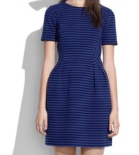 Madewell Gallerist Ponte Blue Black Stripe Short Sleeve Dress W/ Pockets 6