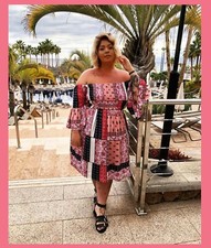 New Lovedrobe Pink Patchwork Flare Bardot Off Shoulder Gemma Dress PLUS Size 18