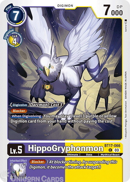 BT17-066 HippoGryphonmon : Common Digimon Card : BT17: Secret Crisis