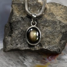 Schwarzer Stern Saphir Anhänger, 925er Silber, Edelsteinanhänger (15576)