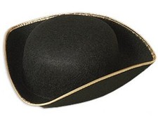 Black/Gold Tricorn Hat - Colonial - Pirate - Costume Accessory - One Size