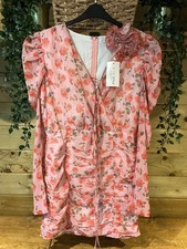 In The Style Pink Rose Print Wrap Mini Dress With Rose Corsage Size 12