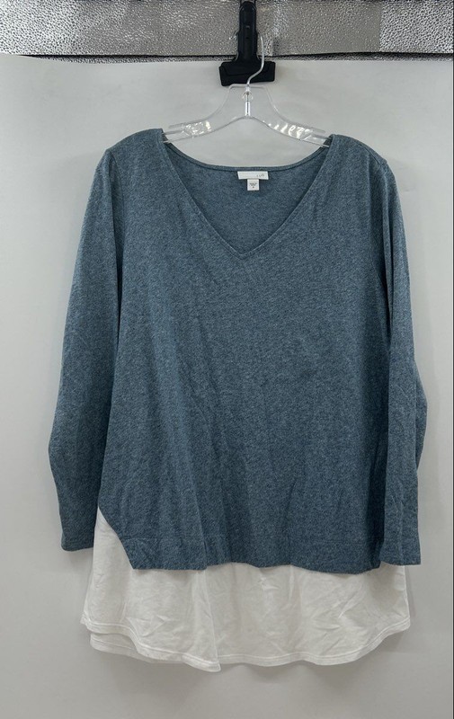 J.Jill Womens Blue White Long Sleeve V-Neck Pullover T-Shirt Size Medium