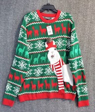 33 Degrees Ugly Christmas Sweater Llama W/ Hat Scarf Men's Size XL Green Red NWT