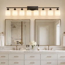 52" 8 Lights Vanity Light Bathroom Mirror Wall Lamp Milk Glass Shade LED Sconce