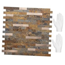 Peel and Stick Backsplash, PVC Wall Tiles Stick 10 Rust Brown with Metal Gold