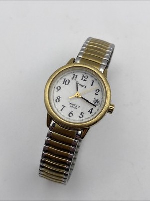 Timex Indiglo Womens Watch 25mm White Dial Two Tone Bracelet Date New Battery