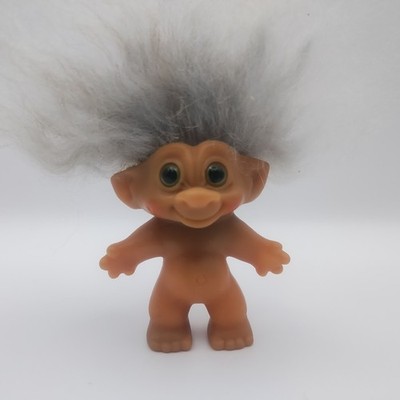 Uneeda Wishnik Troll Doll 3'' Vintage 1960's Double Horseshoe Gray Hair
