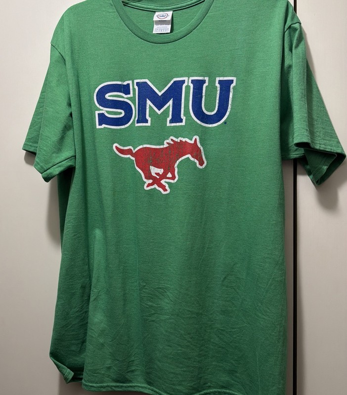SMU Mustangs T-Shirt Adult Large Green Logo Southern Methodist University- Delta