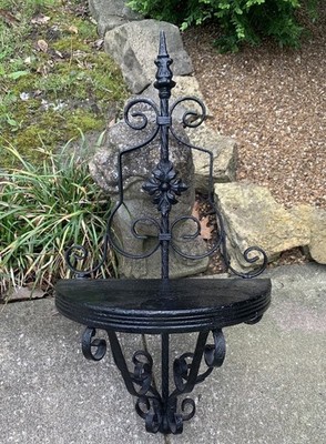 Vtg Half Moon Wall Shelf Heavy 10 Lbs Iron Scroll Plants/Home Decor 31.5x16.5