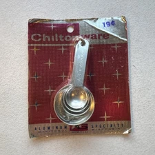 Vintage Chiltonware Aluminum Specialty 4 Measuring Spoon Set Original Packaging