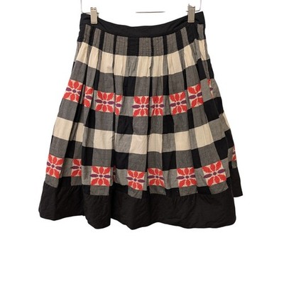 Anthropologie Floreat Floral Embroidered Do Si Do Plaid Pleated Skirt Twee Y2K