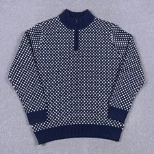 Long Wharf Supply Co Sweater Mens Large Edgartown SeaWell Fisherman Blue 1/4 Zip