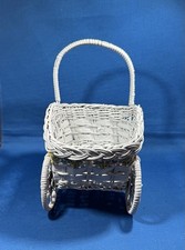 Miniature Wicker Doll Baby Carriage-Pram Basket w Flowers, Vintage Style, Nice 