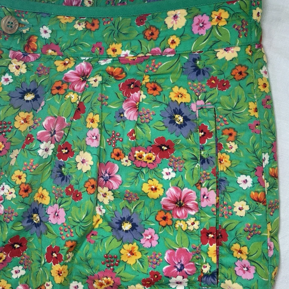 Bermudas LizSport Plisadas Cintura Alta Pantalones Cortos De Colección Talla 14 Verde Floral Cottage Foto 4 de 4