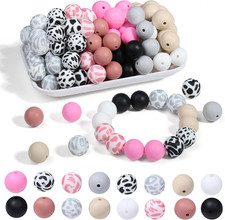 70Pcs 15mm Silicone Beads, Silicone Beads for Keychain Making Bulk Focal Beads f