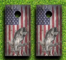 CH311 USA Flag Bass Fishing Cornhole Board Wrap LAMINATED Decals Vinyl Sticker