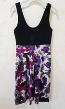Express Dress Black and  Floral Multi color Scoop Neck Fit Flare Sz 8 tank style