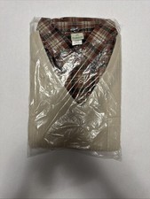 Vtg 70s Haband Knit V Neck Sweater w Dress Shirt S Beige Tan Plaid Dress Shirt