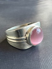 Vintage Native 925 Sterling Silver Ring Cabochon Rose Quartz Ring Size 9.5 US