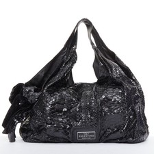 Valentino Snakeskin Leather Bow Shoulder Hobo Bag Women Black One Size