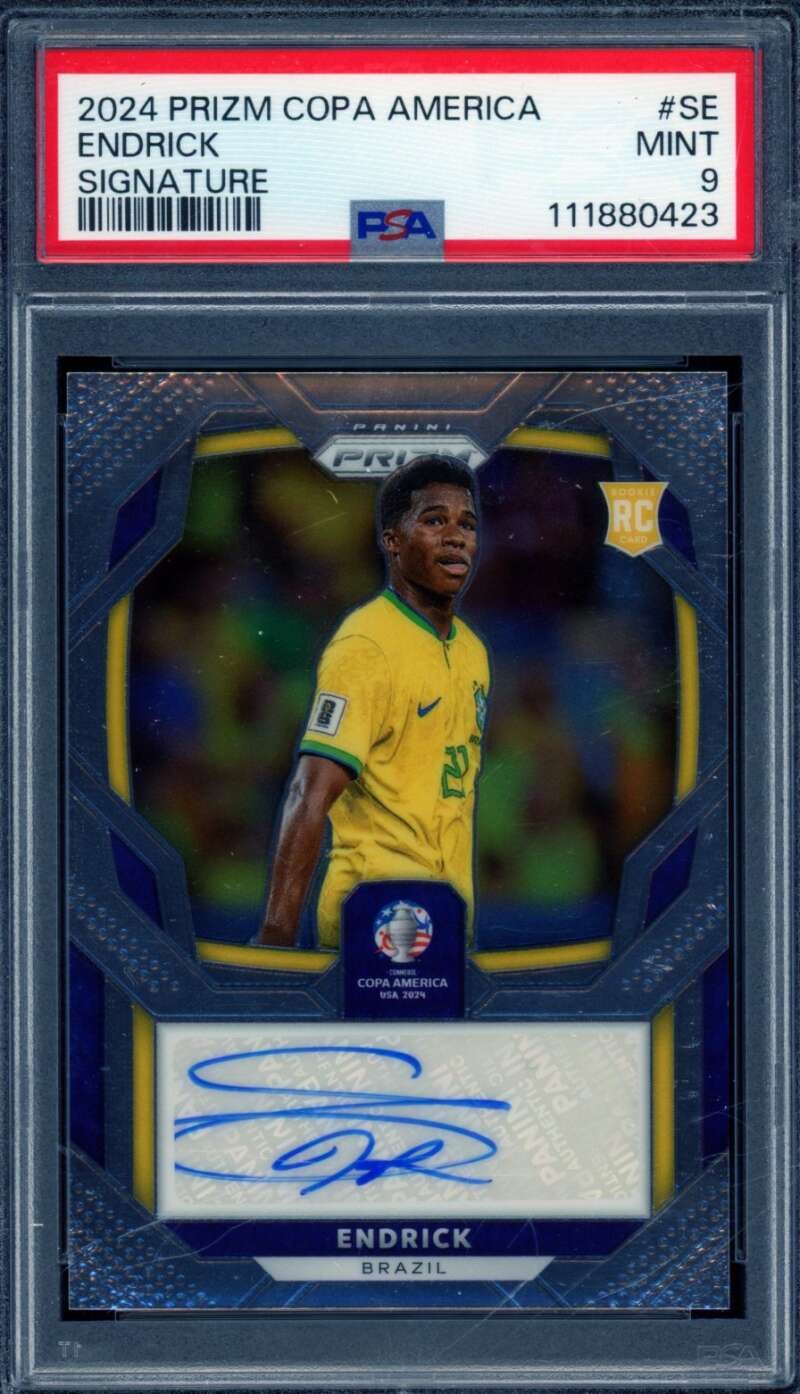 Endrick Card 2024 Prizm Copa America Signature #SE PSA 9
