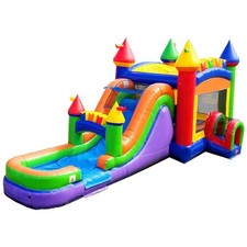 Inflatable Bounce House Water Slide Commercial Rainbow Blow Up Combo With Blower