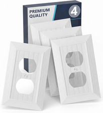 Bates- Classic Beadboard Single Duplex Wall Plate, 4 Pack, White Outlet Covers,