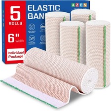 AZEN 5 Pack Elastic Bandage Wrap 6 Inch Latex-Free for Legs Ankle Knee