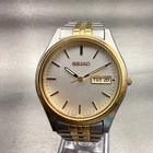 Seiko Watch Men 37mm Silver Dial Two Tone Daydate Round 7N43-9048 New Battery