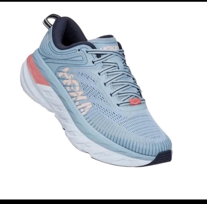 HOKA ONE Womens Size 8 Wide Blue Orange Bondi 7 Running Shoes Sneaker Cushioned