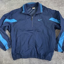 Mens Vintage 90s Nike Navy Blue Spell Out Anorak 1/4 Zip Windbreaker Jacket Sz M