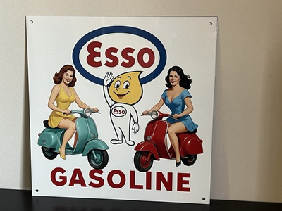 #ad Hi Gloss Esso Boy Gasoline Pinup Girl Vintage Style Metal Sign $23.00