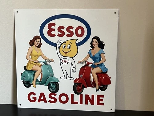 Hi Gloss Esso Boy Gasoline  Pinup Girl Vintage  Style Metal Sign