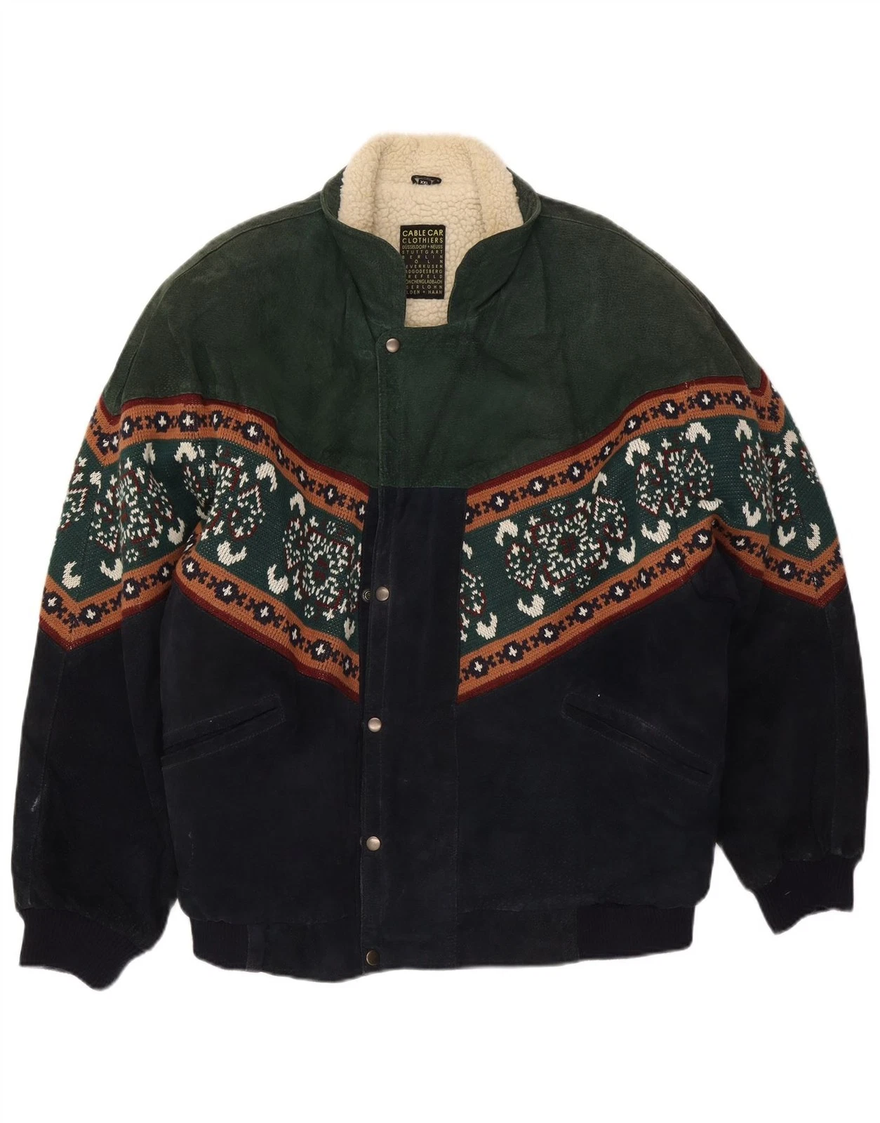 Cable Car Clothiers Mens Shearling Jacket UK 44 2XL Multicoloured Fair Isle PP07