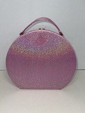 Pink Glitter Makeup Case with Built  In Mirror   Circular Cosmetic Organizer
