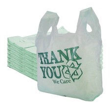 Plastic T-Shirt Bags 500 Shopping Retail 11½” x 6" x 21 Recycled Thank You Green