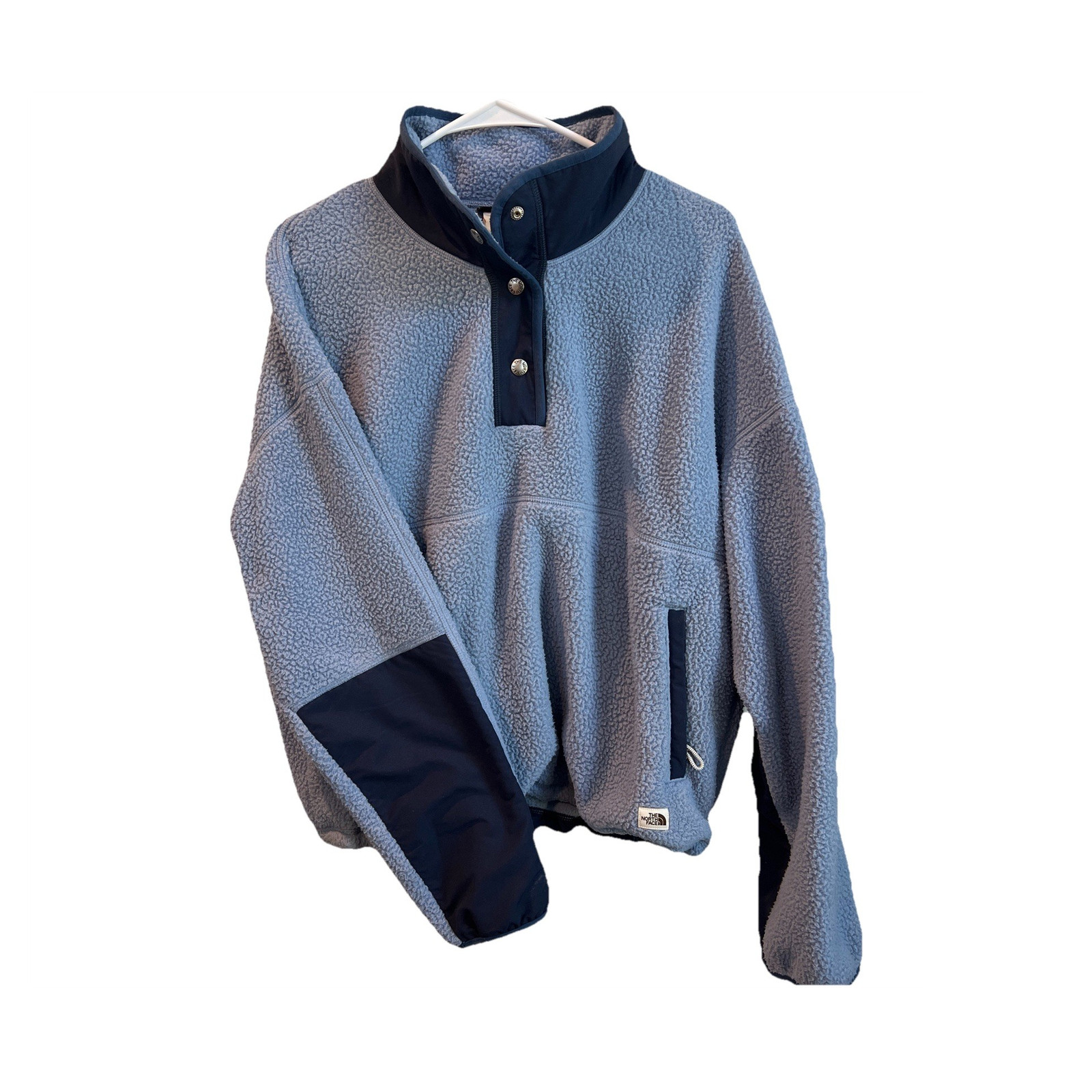 The North Face Women's Light Blue Navy Fleece Snap Jacket Mid-Length L