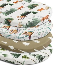 4 Pack Bassinet Sheets Woodland Forest Animals Wood Neutral Unisex Fitted Bab...