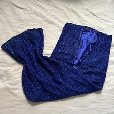 Deadstock Scala blue sequin beaded silk strapless maxi dress with a slit